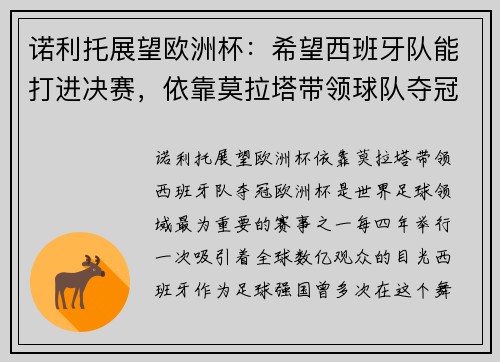 诺利托展望欧洲杯：希望西班牙队能打进决赛，依靠莫拉塔带领球队夺冠