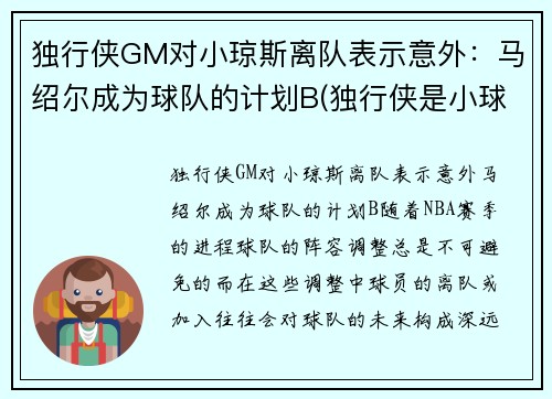 独行侠GM对小琼斯离队表示意外：马绍尔成为球队的计划B(独行侠是小球市吗)